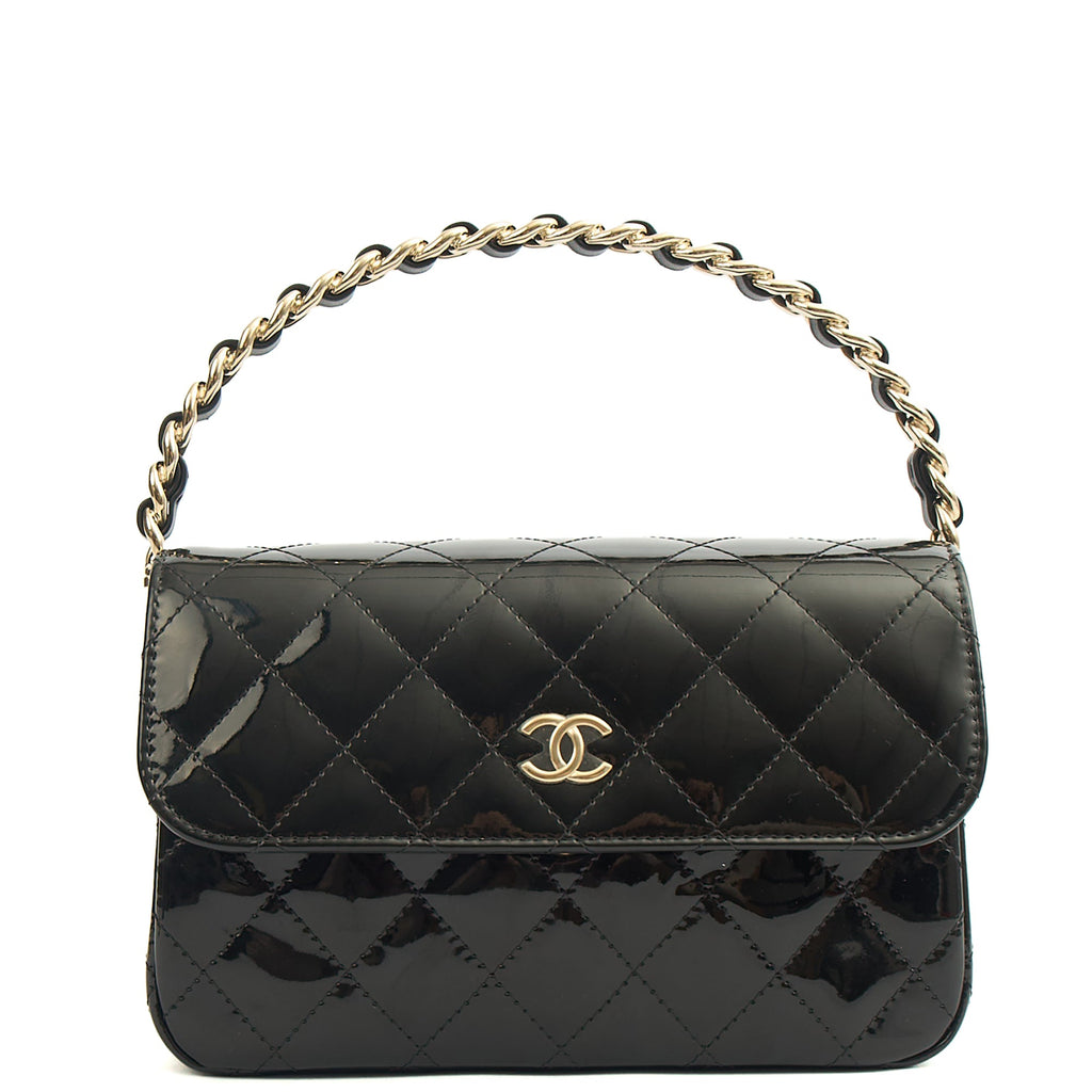 Chanel Top Handle Flap Bag With Top Handle in Black, Patent Leather — Alternate View 11