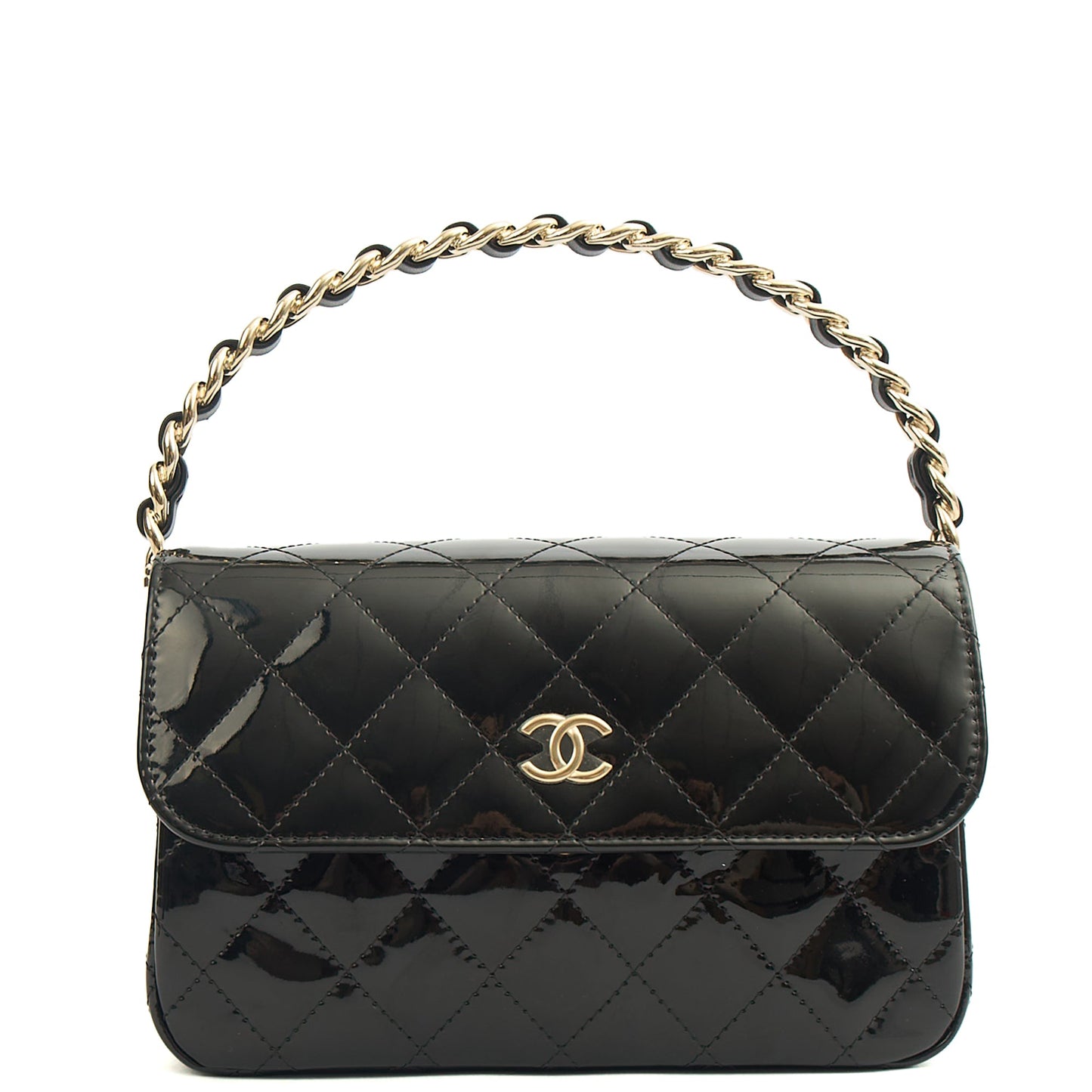 Chanel Top Handle Flap Bag With Top Handle in Black, Patent Leather — Alternate View 11