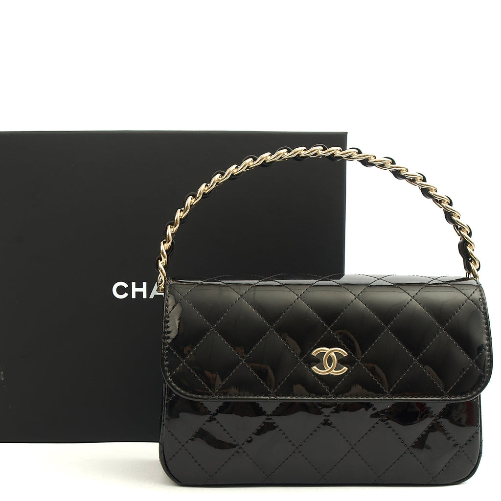 Chanel Top Handle Flap Bag With Top Handle in Black, Patent Leather — Alternate View 25