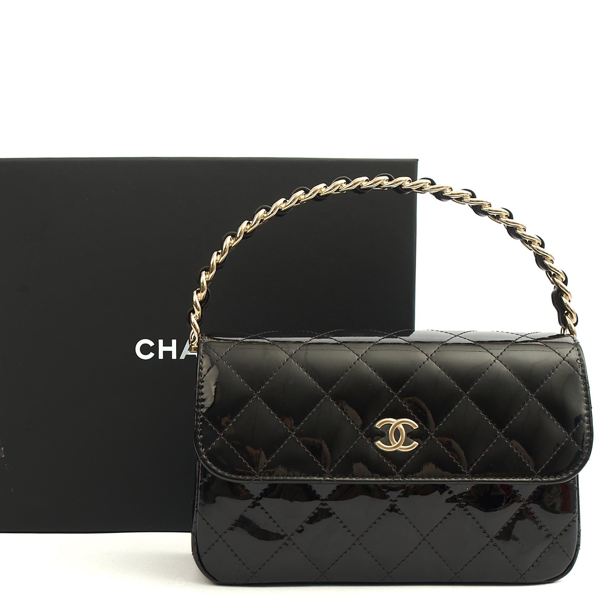 Chanel Top Handle Flap Bag With Top Handle in Black, Patent Leather — Alternate View 25