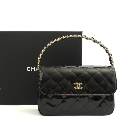 Chanel Top Handle Flap Bag With Top Handle in Black, Patent Leather — Alternate View 16