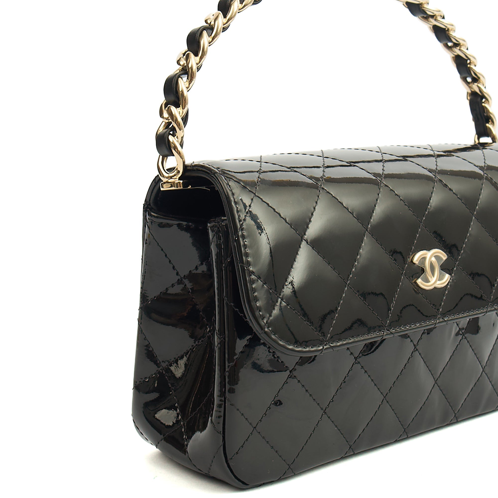 Chanel Top Handle Flap Bag With Top Handle in Black, Patent Leather — Alternate View 9