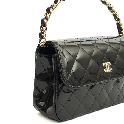 Chanel Top Handle Flap Bag With Top Handle in Black, Patent Leather — Alternate View 27