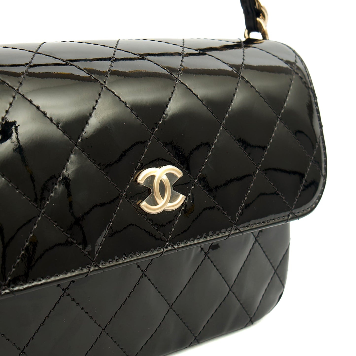 Chanel Top Handle Flap Bag With Top Handle in Black, Patent Leather — Alternate View 8