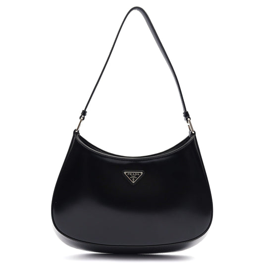 Prada Cross Body Cleo Shoulder Bag in Black, Patent Leather — Front View