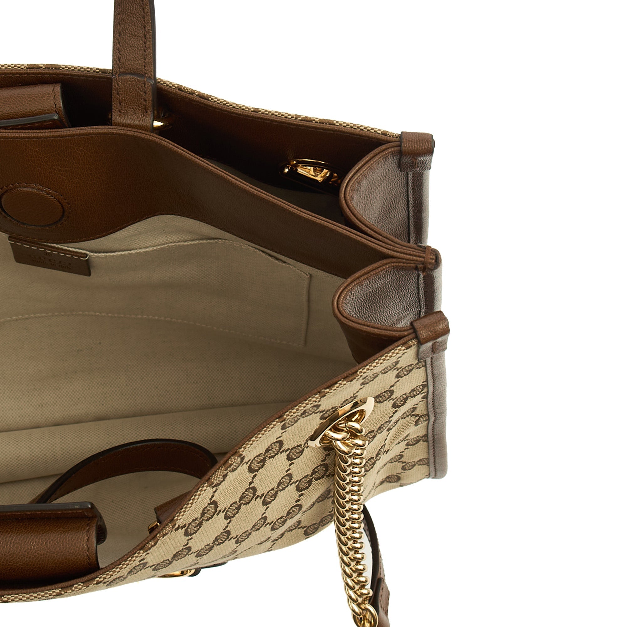 Gucci Tote Horsebit 1955 Tote in Brown, Fabric — Detail View