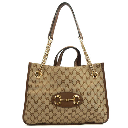 Gucci Tote Horsebit 1955 Tote in Brown, Fabric — Alternate View 7