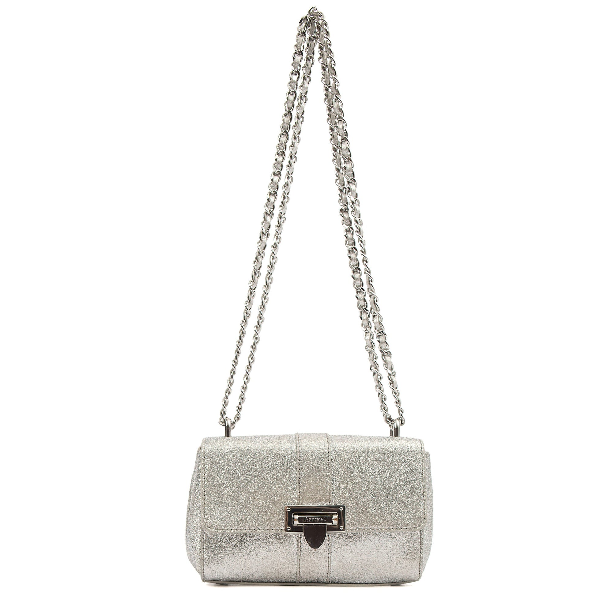 Aspinal of London Shoulder Bag Lottie Micro in Metallic, Leather — Lifestyle View