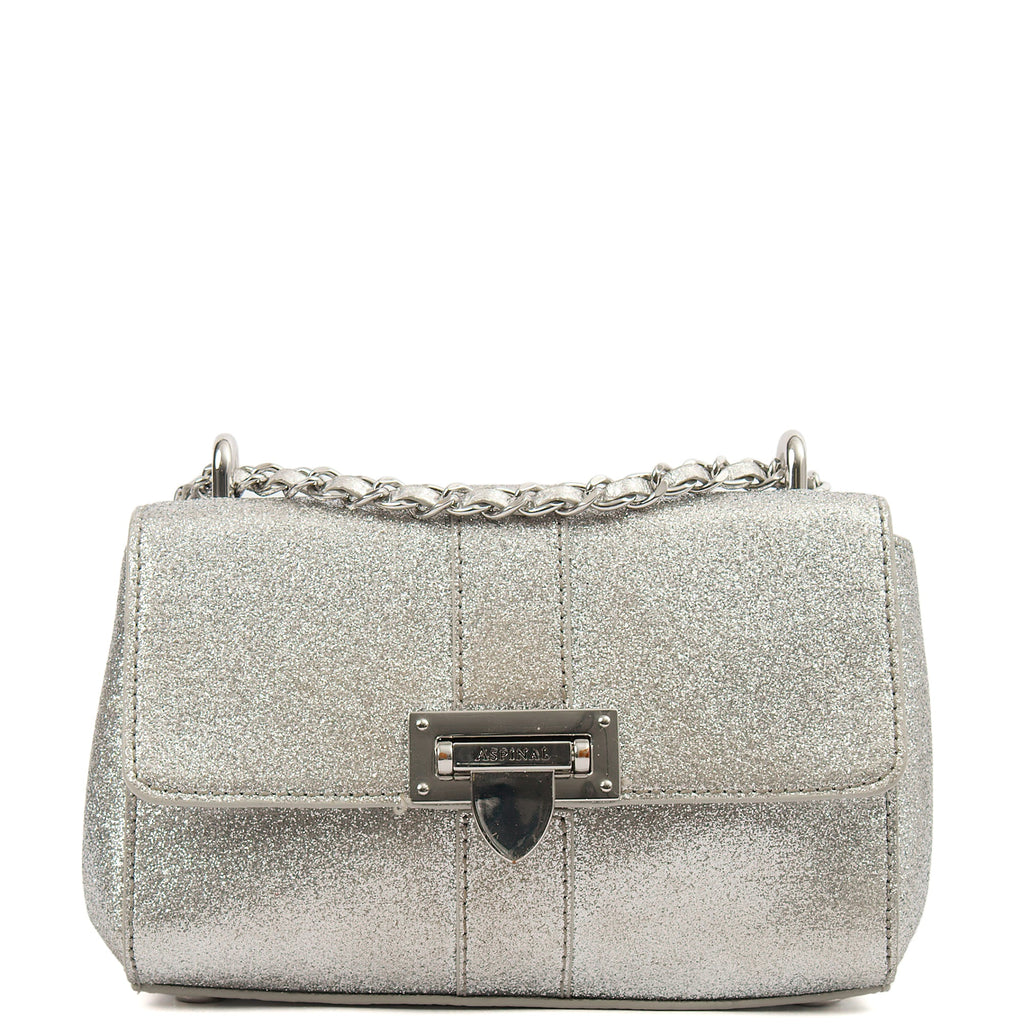 Aspinal of London Shoulder Bag Lottie Micro in Metallic, Leather — Front View