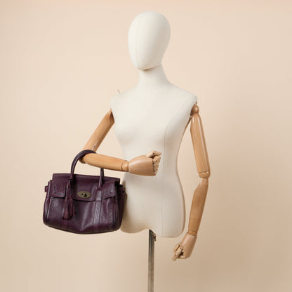 Mulberry Top Handle Bayswater- Small in Burgundy, Calfskin Leather — Back View