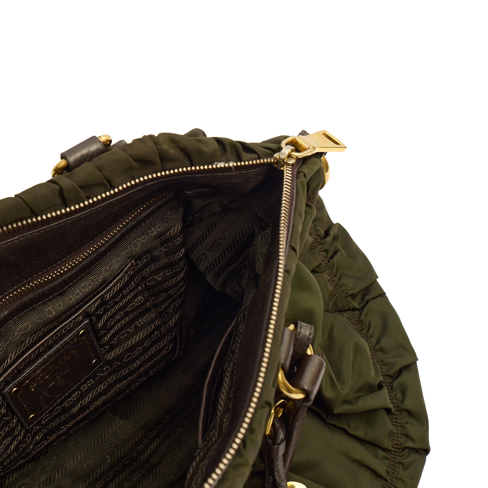 Prada Tote Lux Tote in Green, Nylon — Detail View