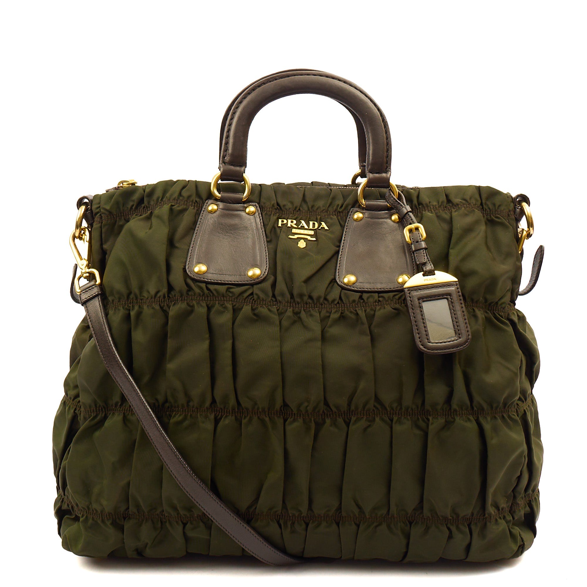 Prada Tote Lux Tote in Green, Nylon — Front View