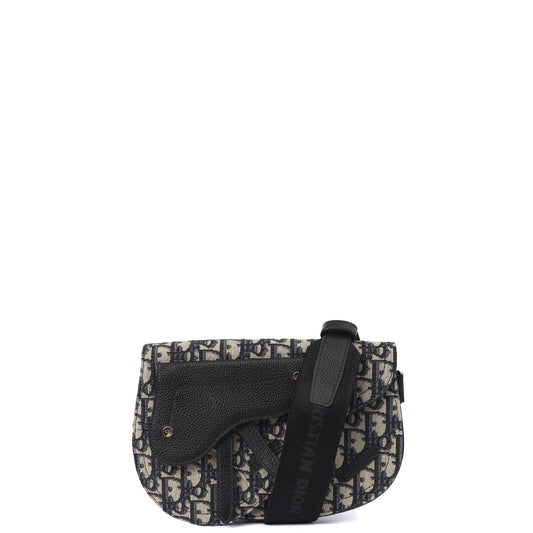 Christian Dior Cross Body Homme - Saddle Bag in Blue, Fabric — Front View