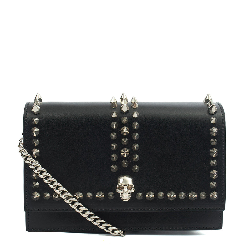 Alexander McQueen Cross Body Skull Lock Shoulder Bag - Small in Black, Leather — Front View