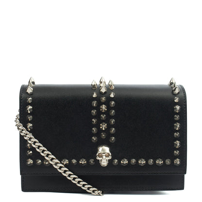 Alexander McQueen Cross Body Skull Lock Shoulder Bag - Small in Black, Leather — Front View