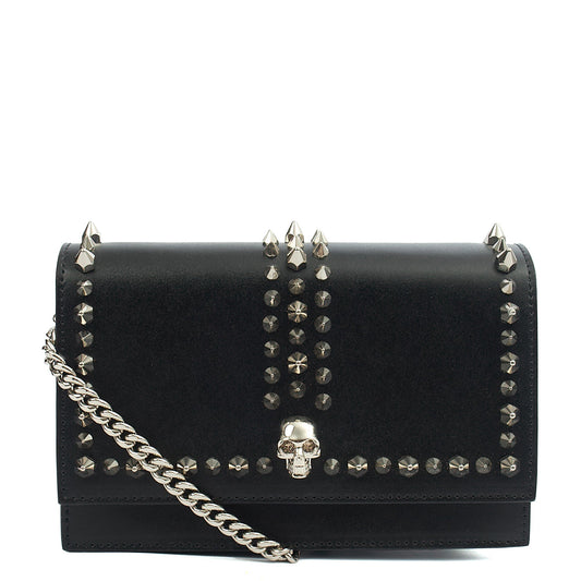 Alexander McQueen Cross Body Skull Lock Shoulder Bag - Small in Black, Leather — Front View