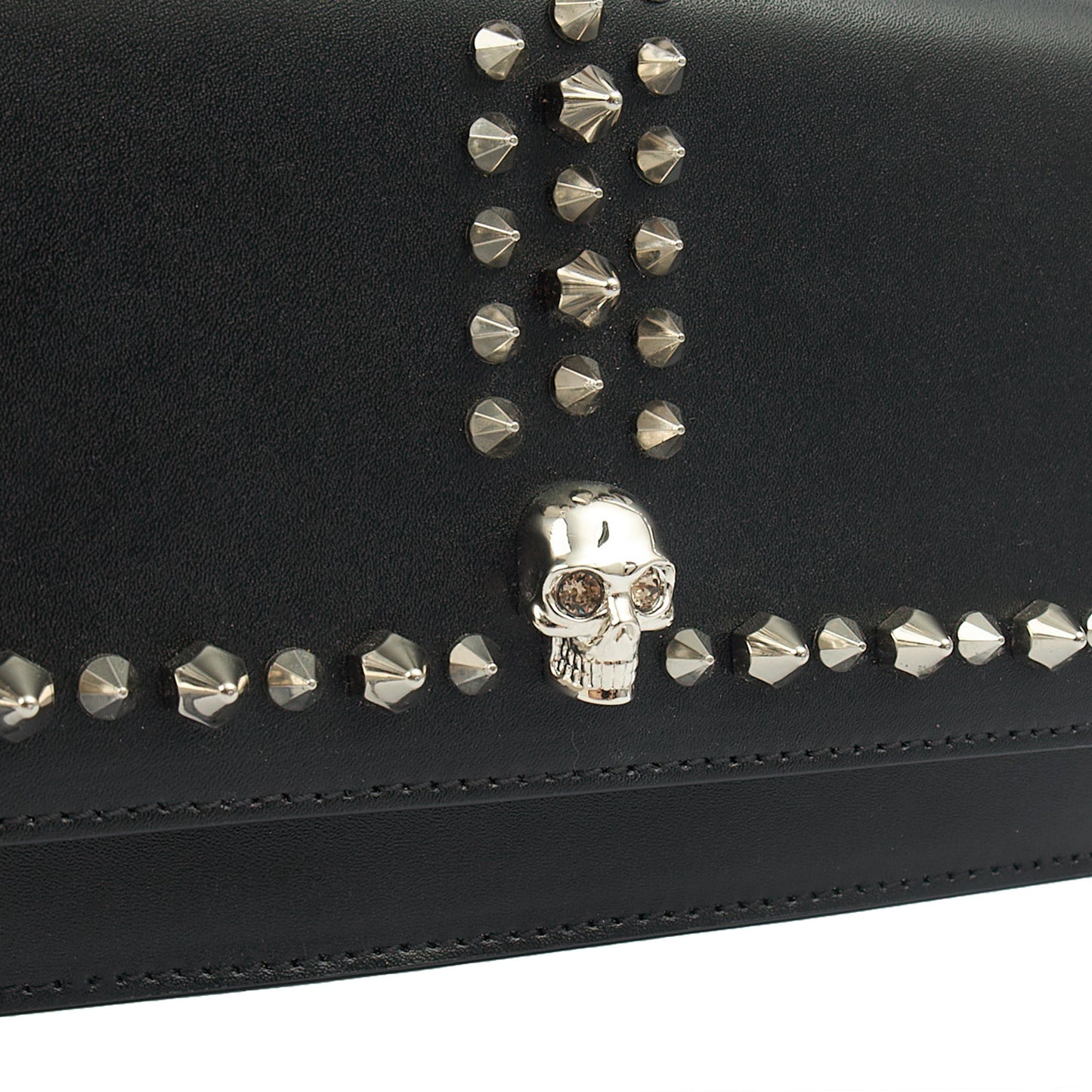 Alexander McQueen Cross Body Skull Lock Shoulder Bag - Small in Black, Leather — Detail View