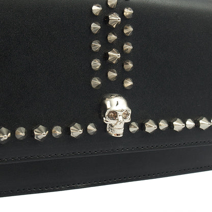 Alexander McQueen Cross Body Skull Lock Shoulder Bag - Small in Black, Leather — Detail View