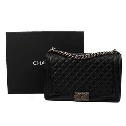Chanel Shoulder Bag Boy - Large in Black, Lambskin Leather — Side View