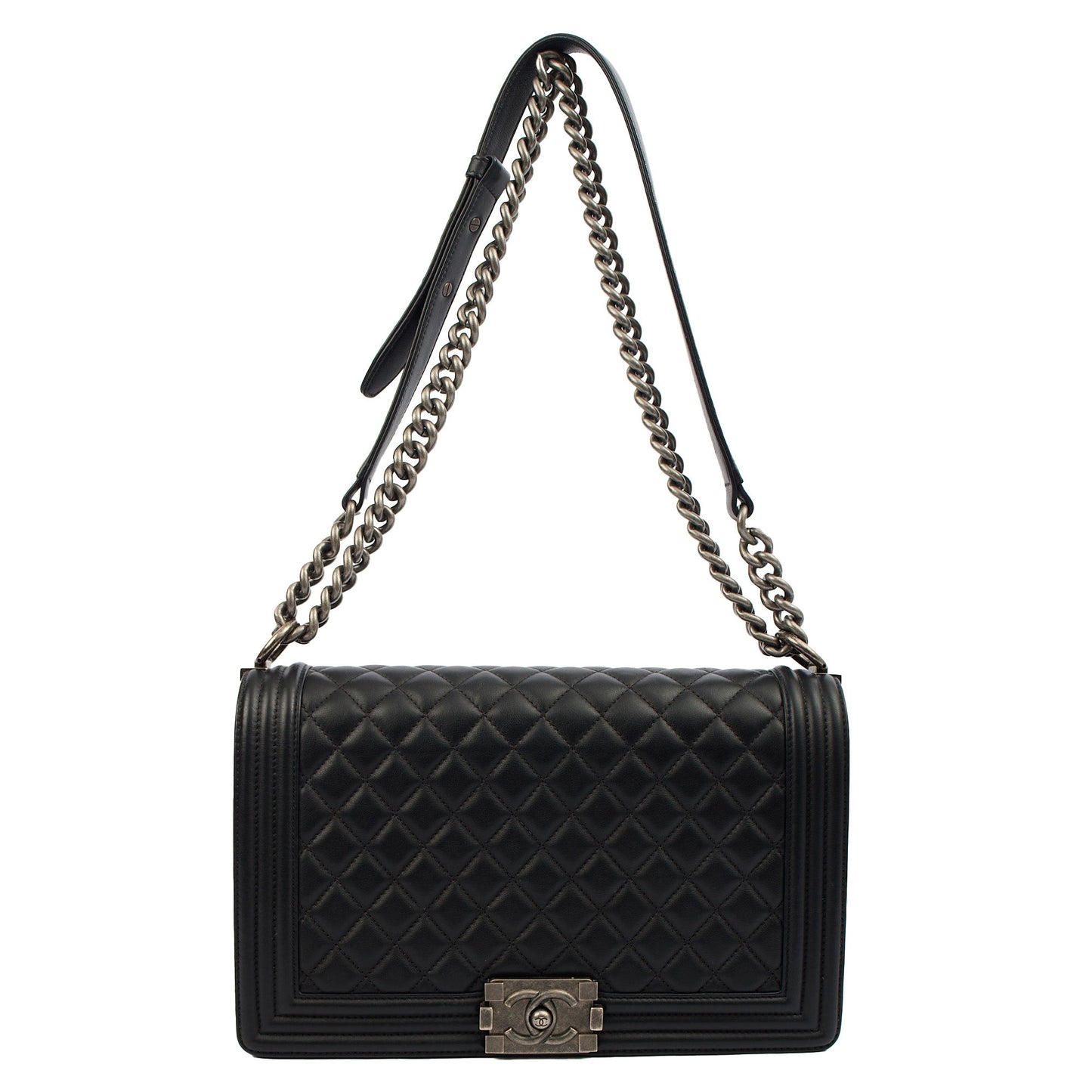 Chanel Shoulder Bag Boy - Large in Black, Lambskin Leather — Lifestyle View