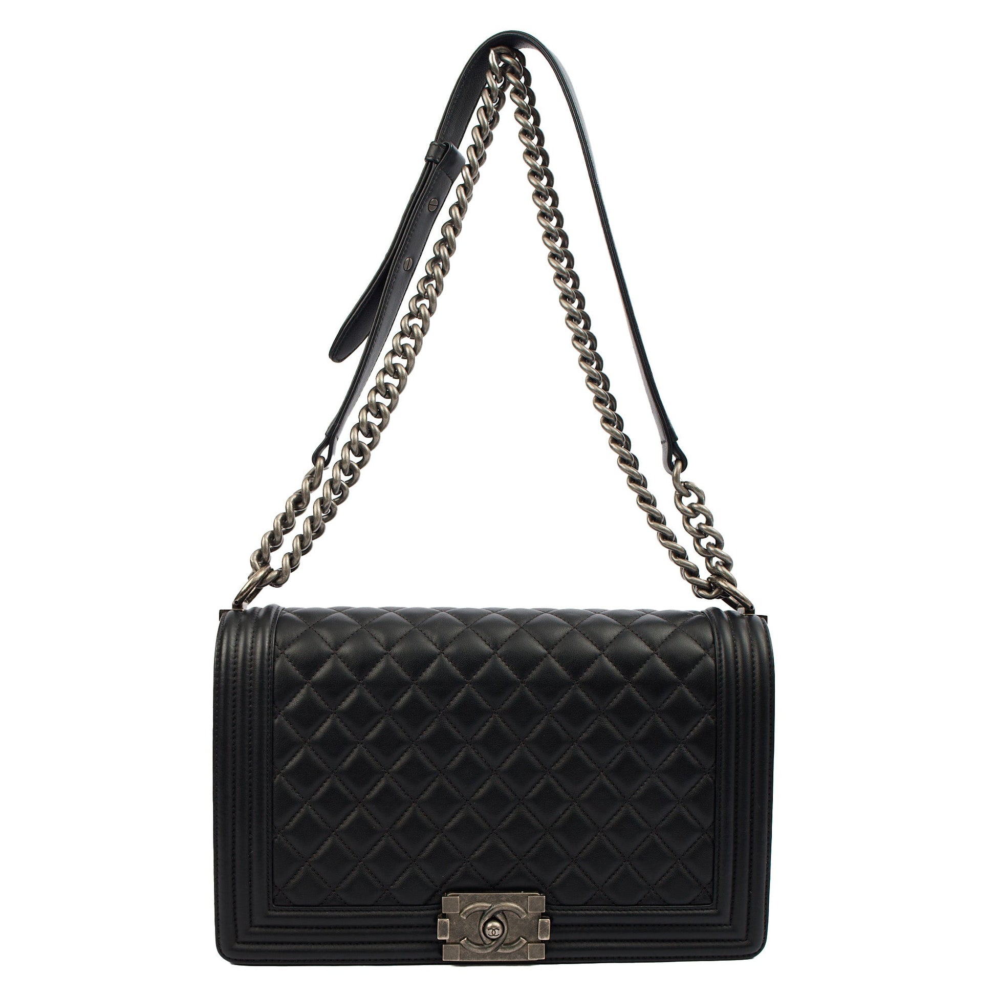 Chanel Shoulder Bag Boy - Large in Black, Lambskin Leather — Lifestyle View