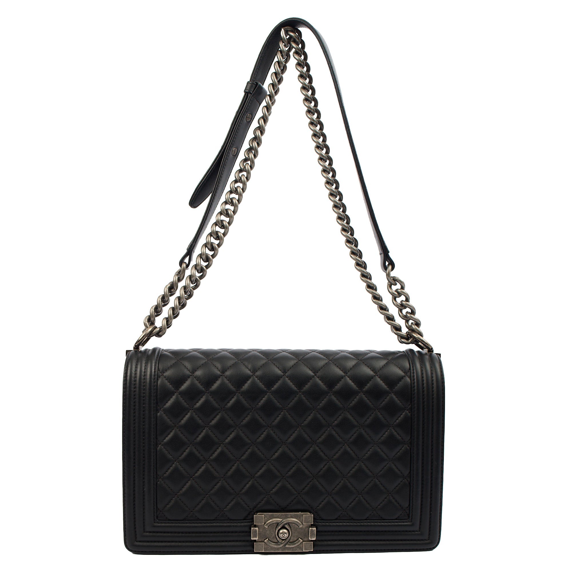Chanel Shoulder Bag Boy - Large in Black, Lambskin Leather — Lifestyle View