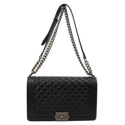 Chanel Shoulder Bag Boy - Large in Black, Lambskin Leather — Lifestyle View