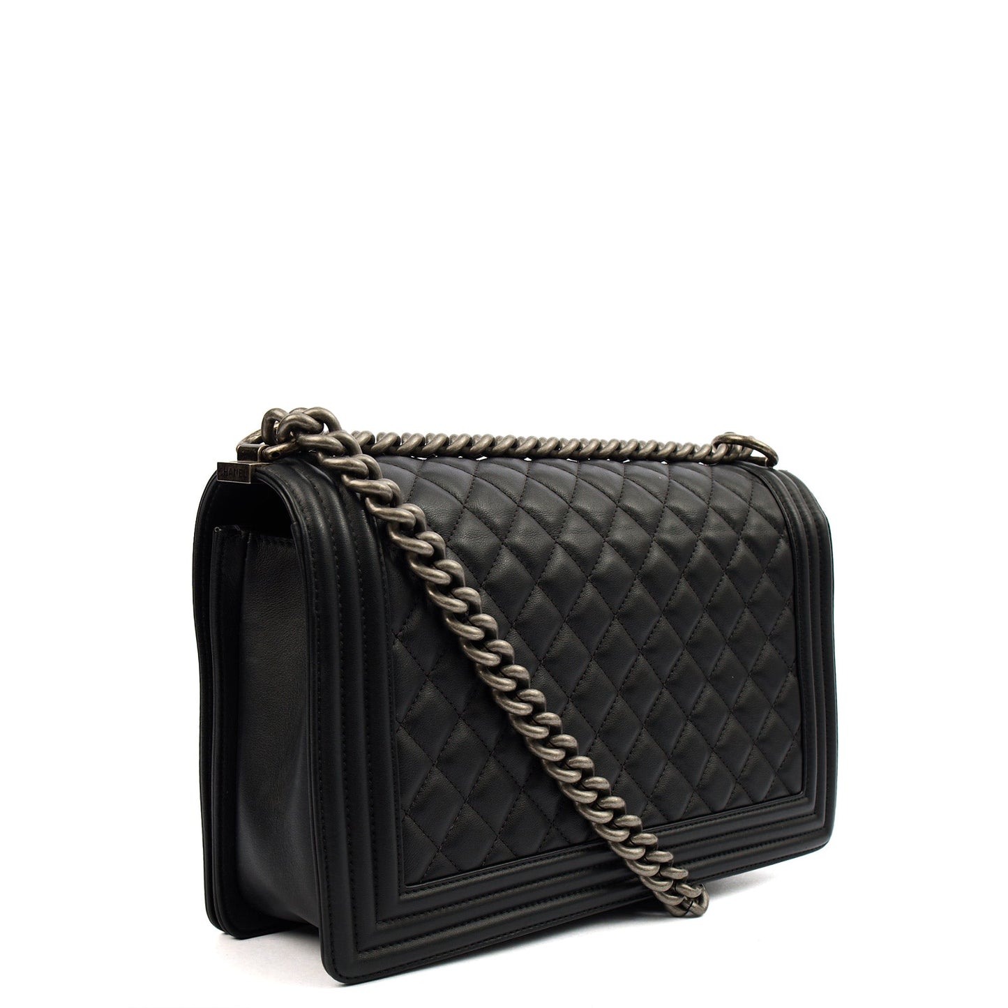 Chanel Shoulder Bag Boy - Large in Black, Lambskin Leather — Back View