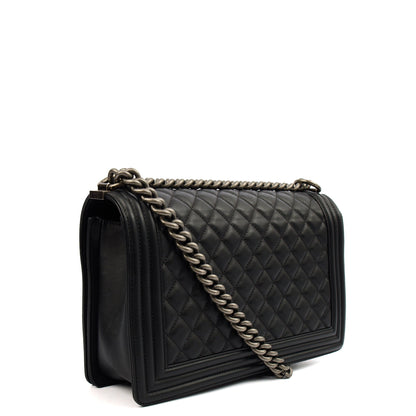 Chanel Shoulder Bag Boy - Large in Black, Lambskin Leather — Back View