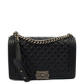 Chanel Shoulder Bag Boy - Large in Black, Lambskin Leather — Front View