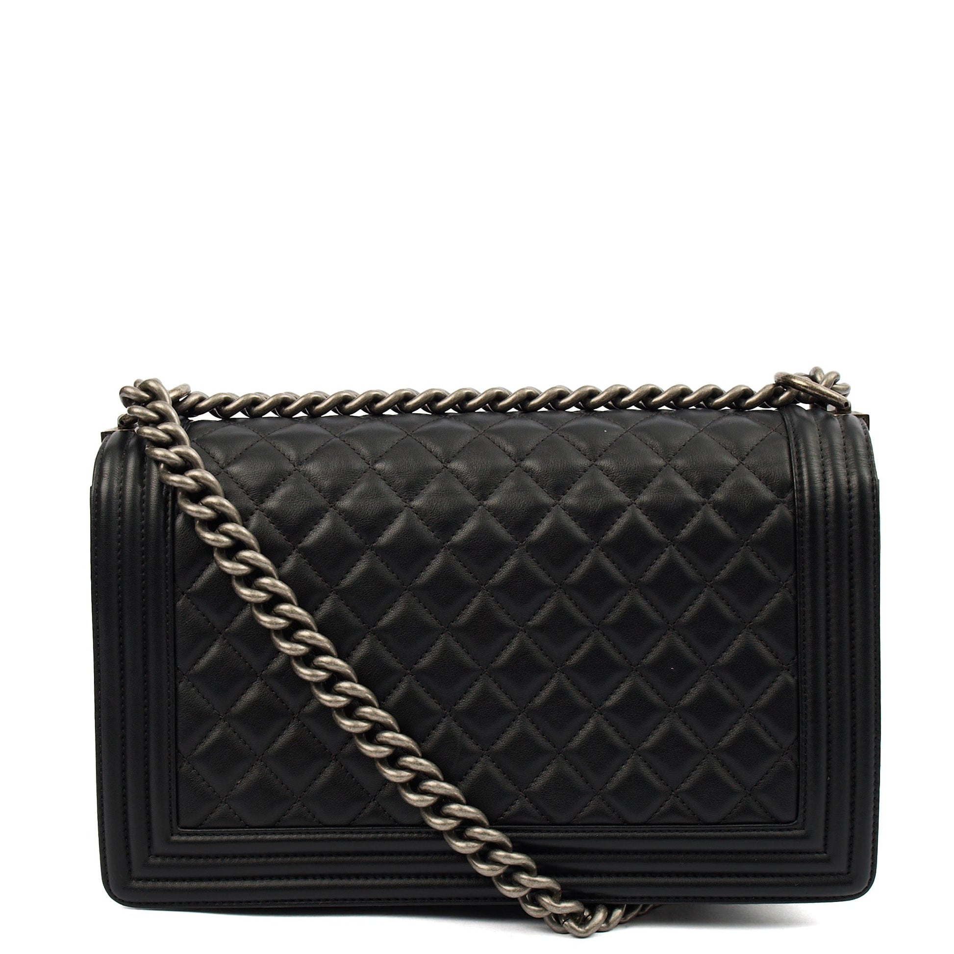 Chanel Shoulder Bag Boy - Large in Black, Lambskin Leather — Top View