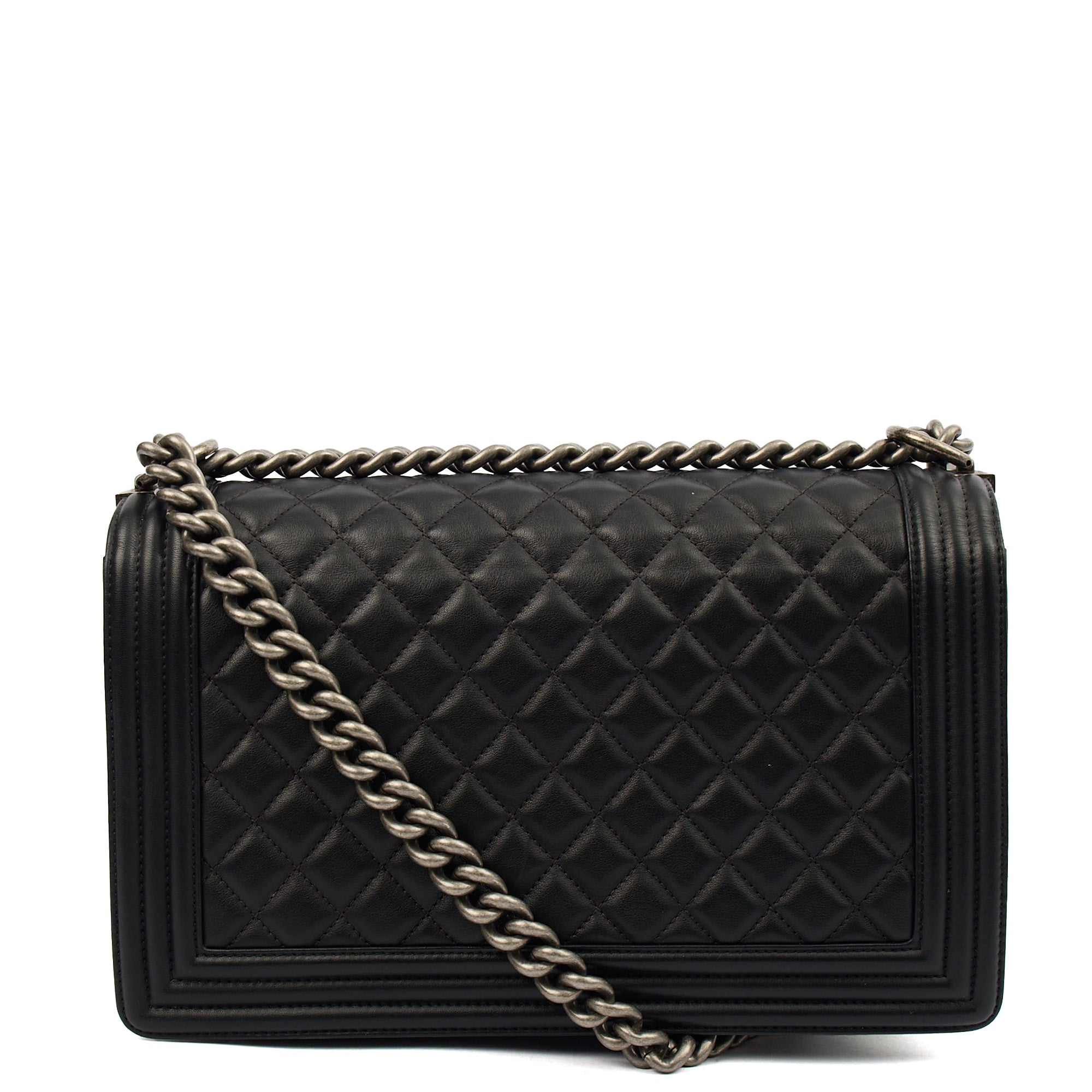 Chanel Shoulder Bag Boy - Large in Black, Lambskin Leather — Top View
