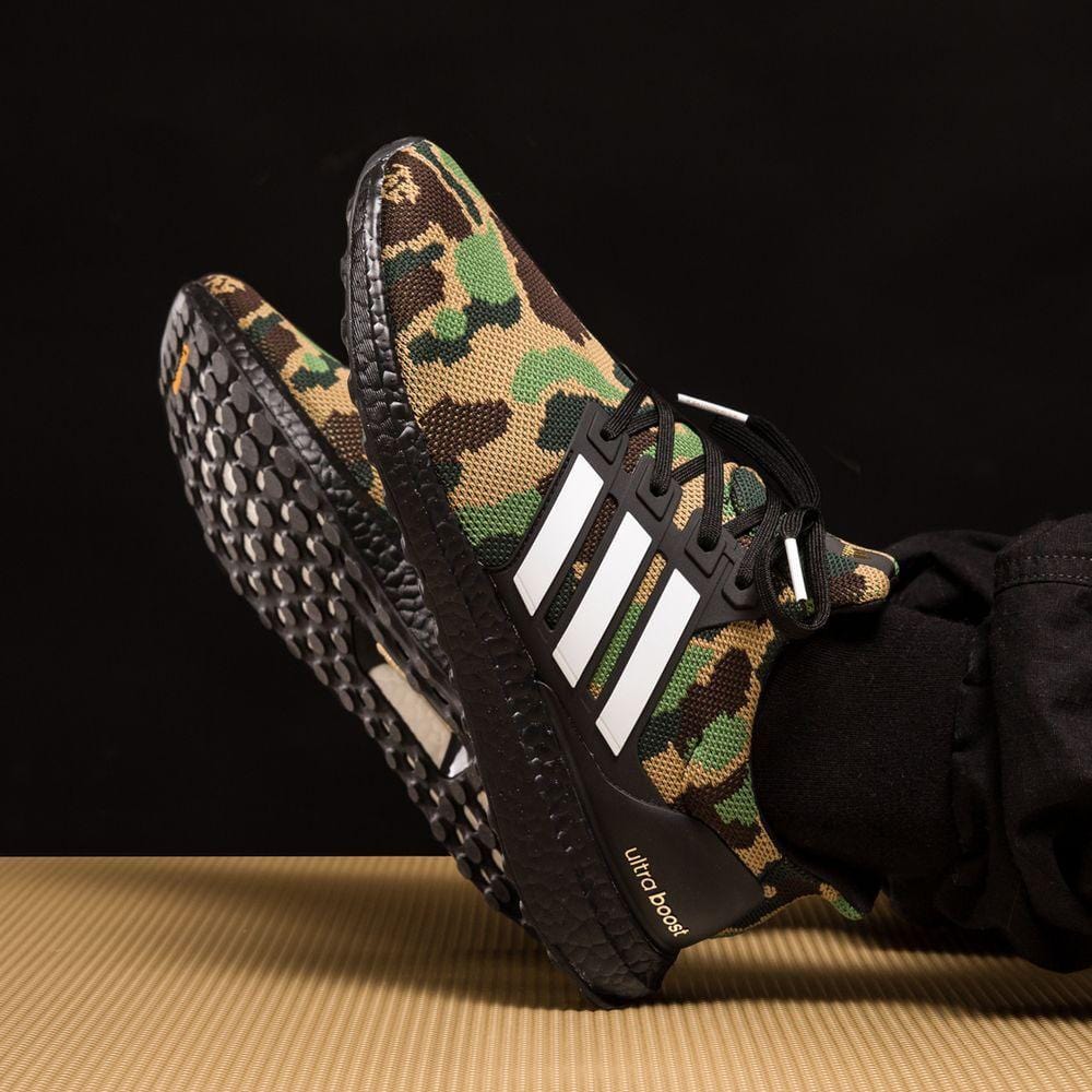 BAPE x adidas Ultra Boost Green Camo — UK 3.5 | EU 36 | US 4 — Lifestyle View
