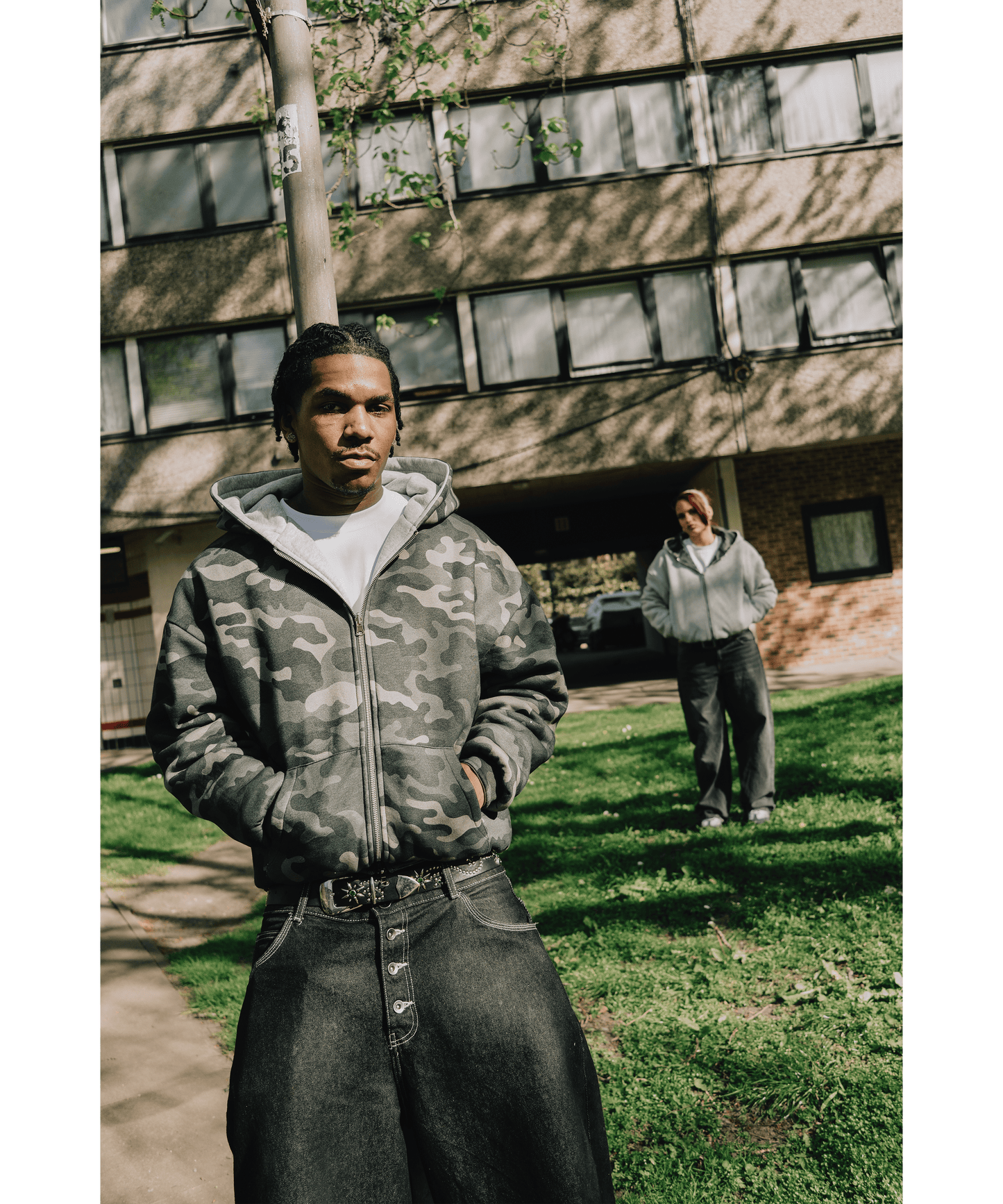 KAIZEN MARKET CAMO/GREY REVERSIBLE ZIP HOODIE — XS — Back View