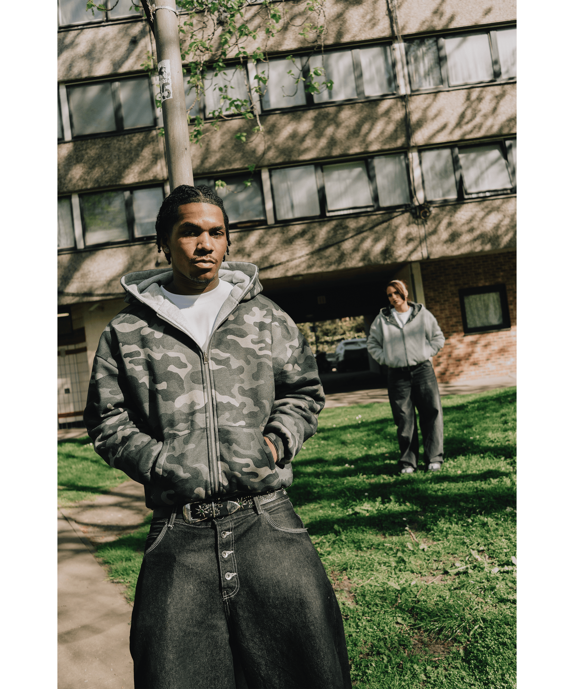KAIZEN MARKET CAMO/GREY REVERSIBLE ZIP HOODIE — XS — Back View