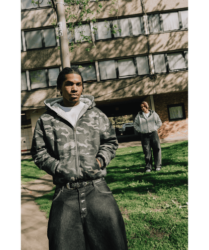 KAIZEN MARKET CAMO/GREY REVERSIBLE ZIP HOODIE — XS — Back View