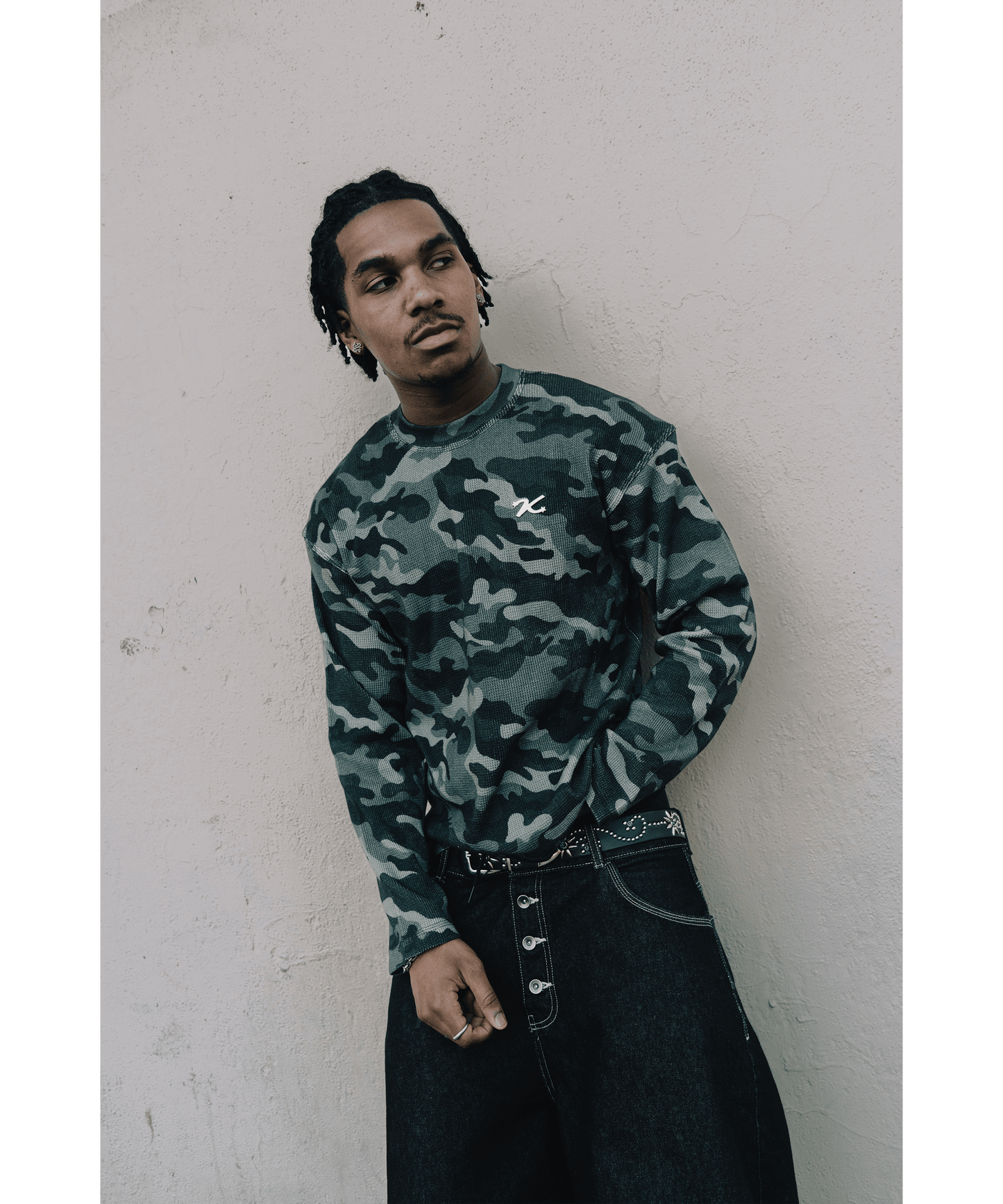 KAIZEN MARKET CAMO WAFFLE LONGSLEEVE — XS — Top View