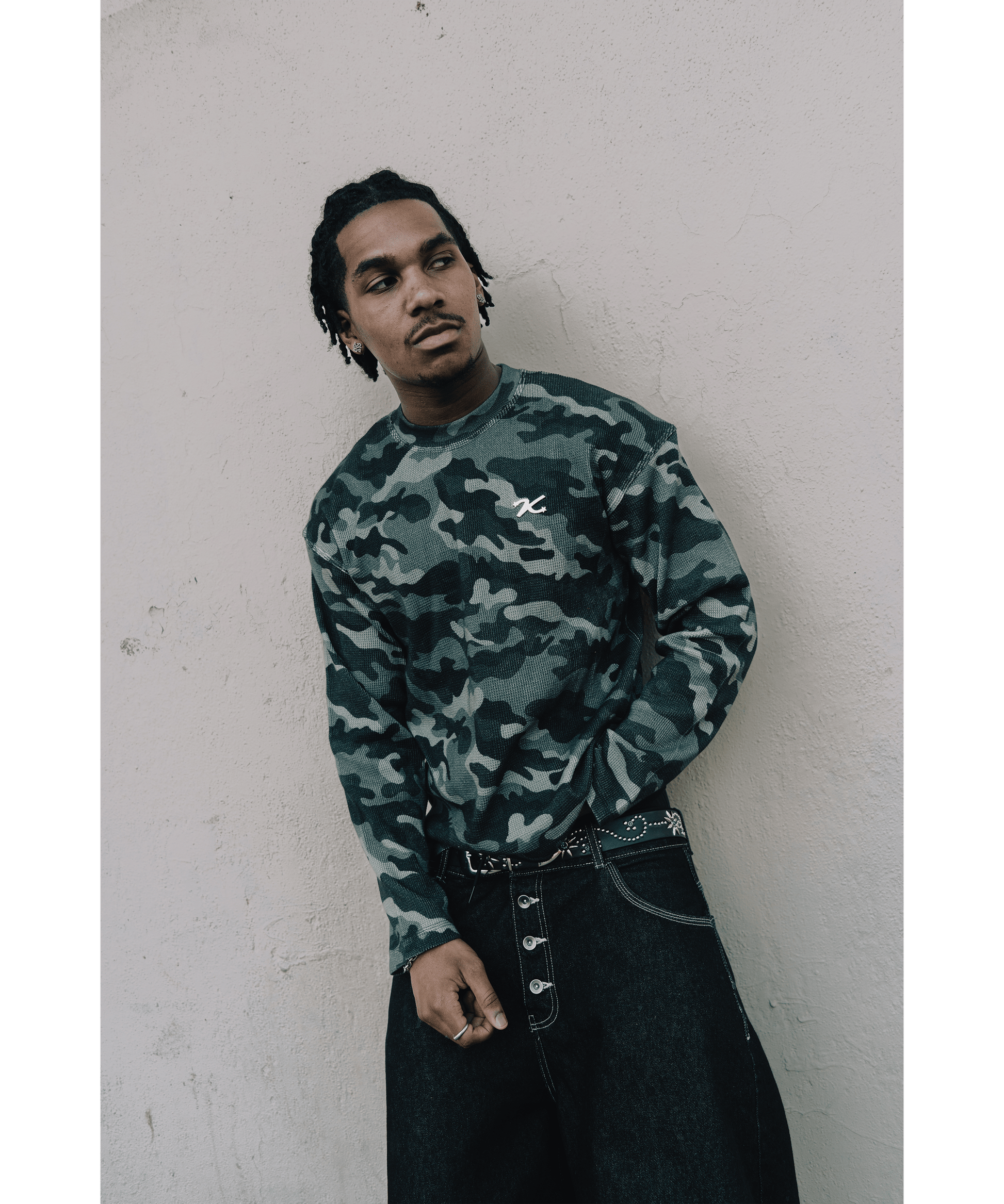 KAIZEN MARKET CAMO WAFFLE LONGSLEEVE — XS — Top View