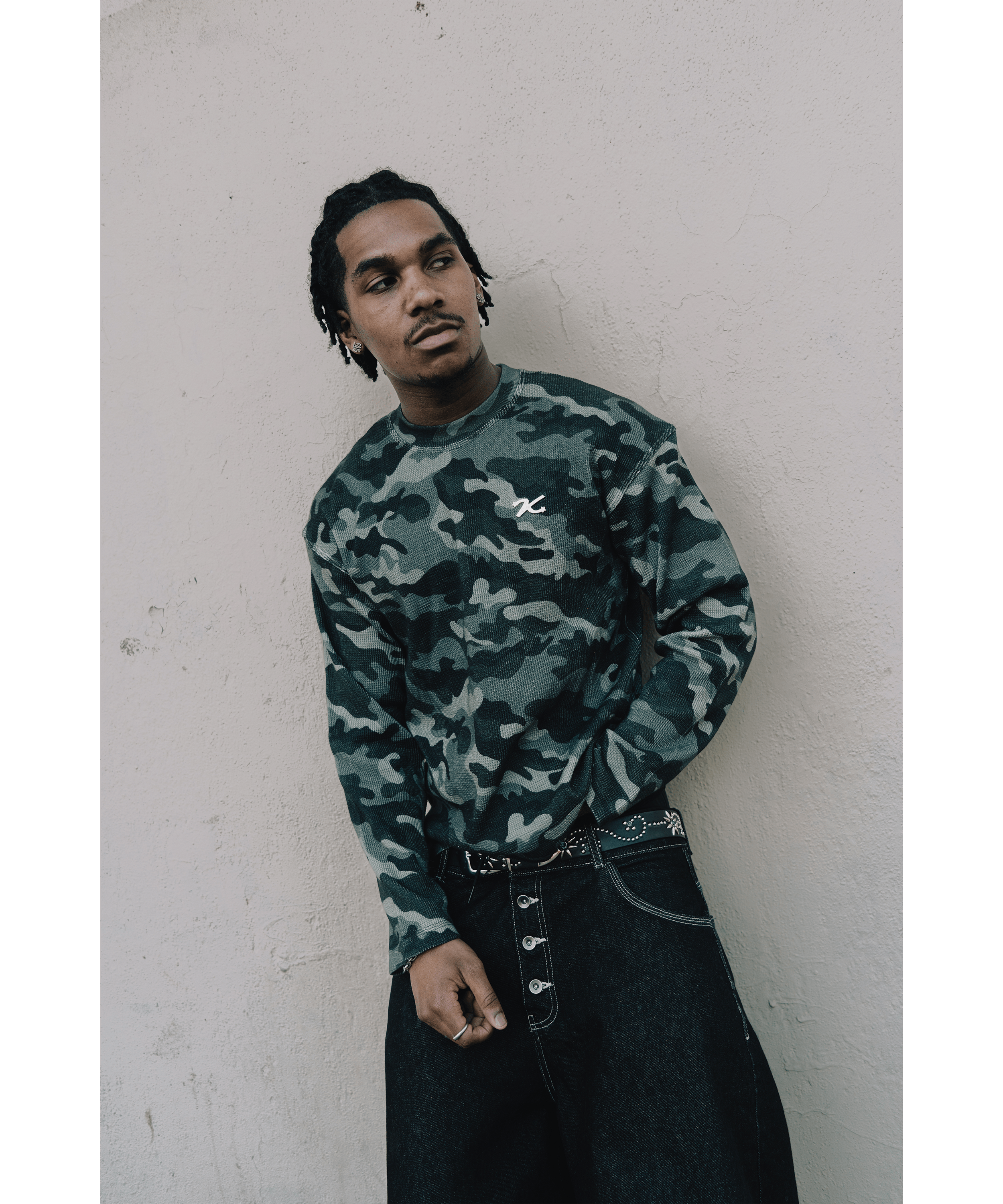 KAIZEN MARKET CAMO WAFFLE LONGSLEEVE — XS — Top View