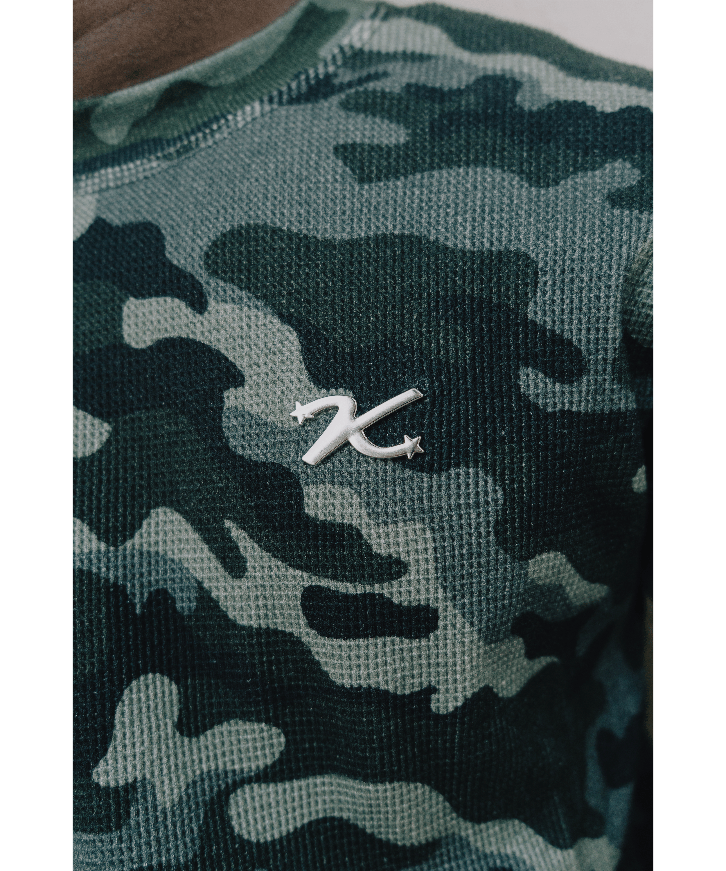 KAIZEN MARKET CAMO WAFFLE LONGSLEEVE — XS — Detail View