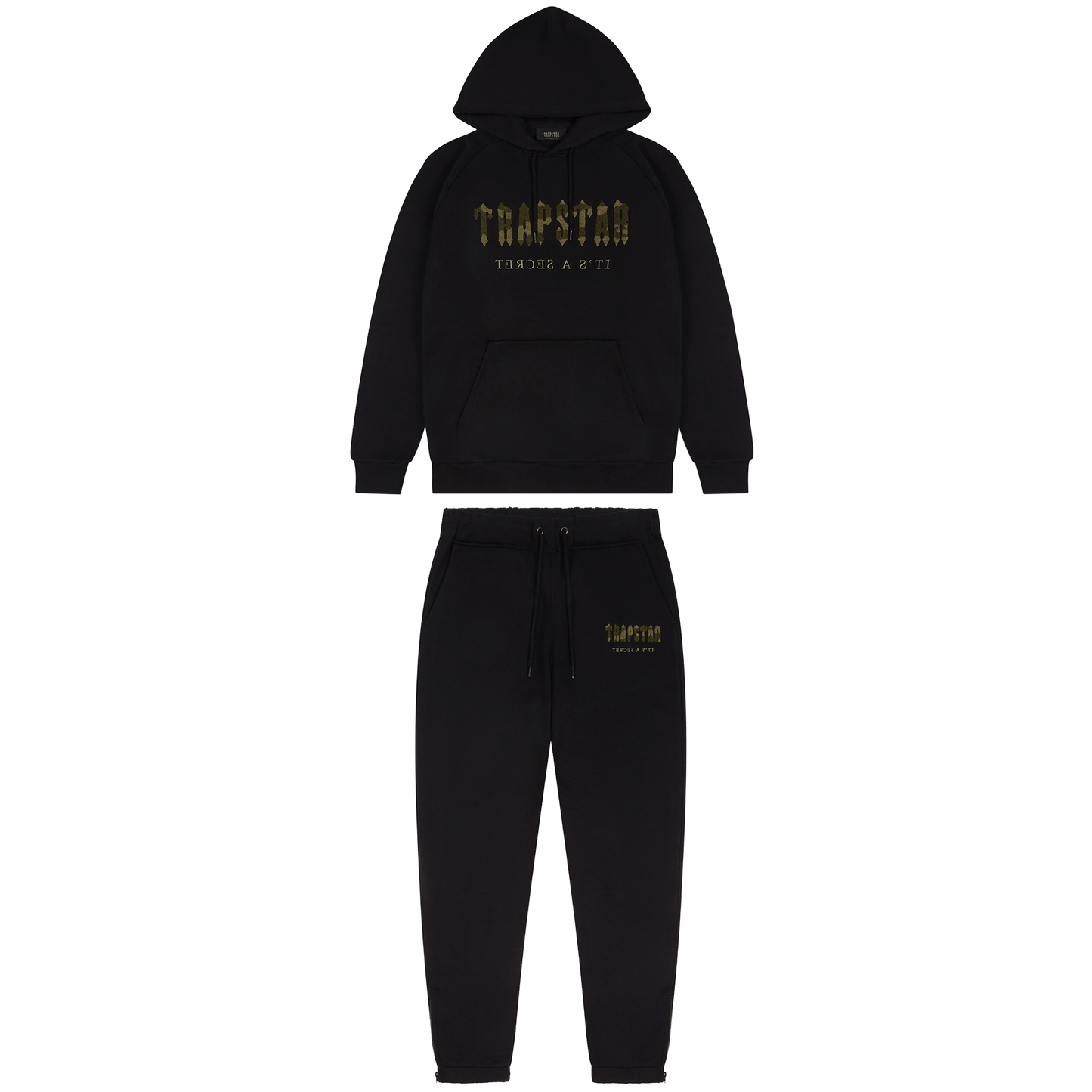 Trapstar Chenille Decoded Hooded Tracksuit-Black Camo Military Edition — XXS — Front View