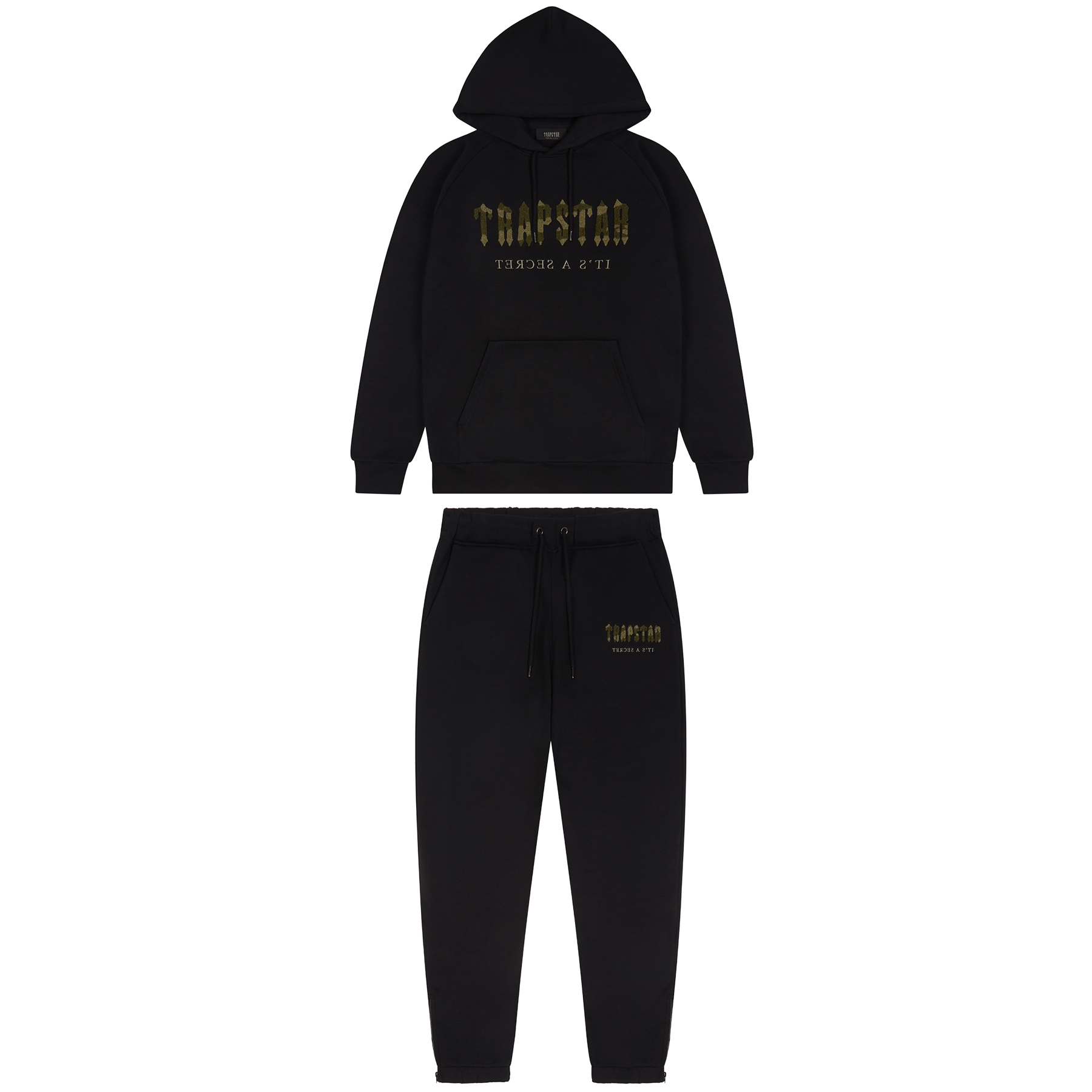 Trapstar Chenille Decoded Hooded Tracksuit-Black Camo Military Edition — XXS — Front View