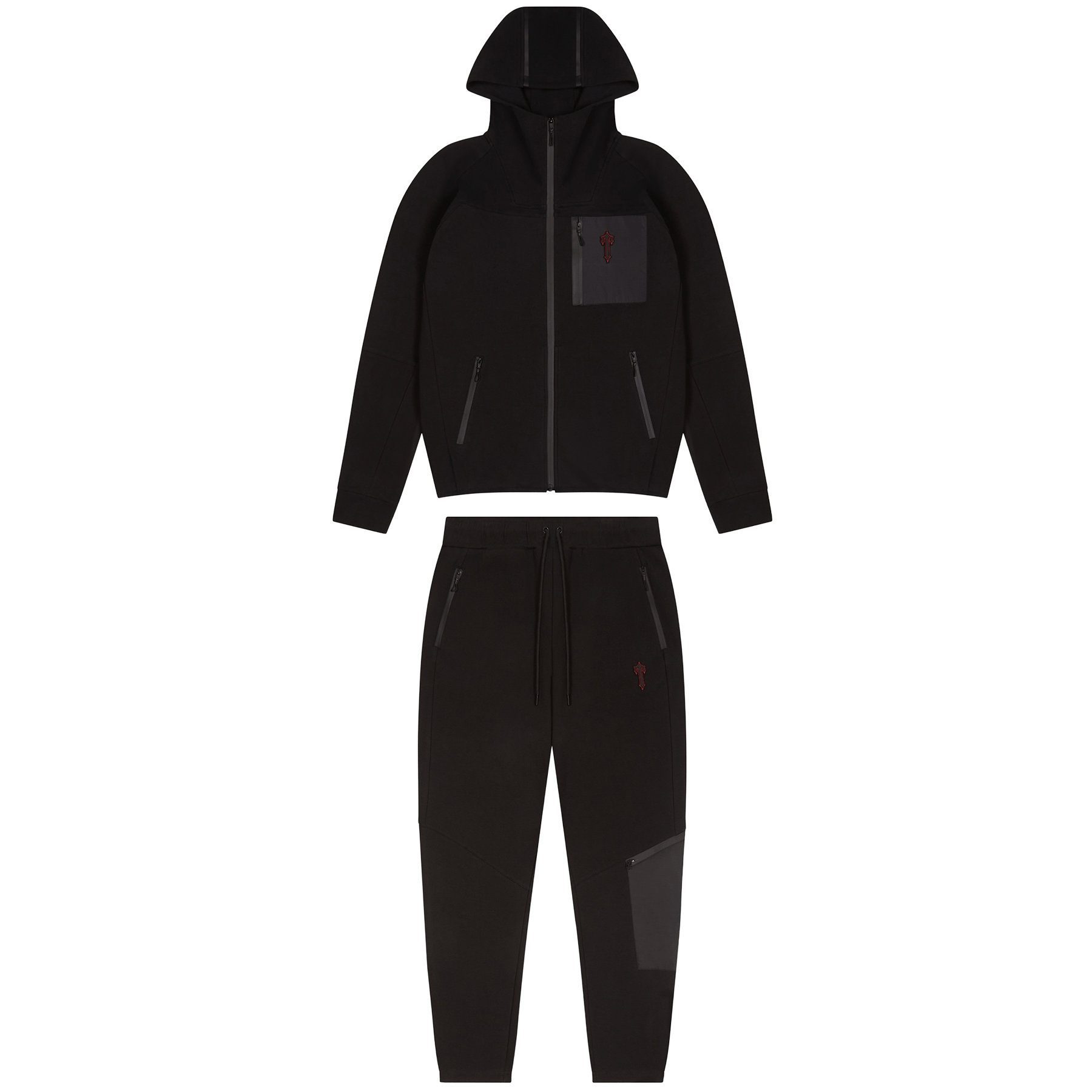 Trapstar Irongate T Fleece Zip Tracksuit-Blackout Edition/Red — XXS — Front View