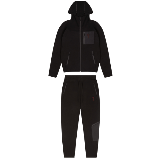 Trapstar Irongate T Fleece Zip Tracksuit-Blackout Edition/Red — XXS — Front View