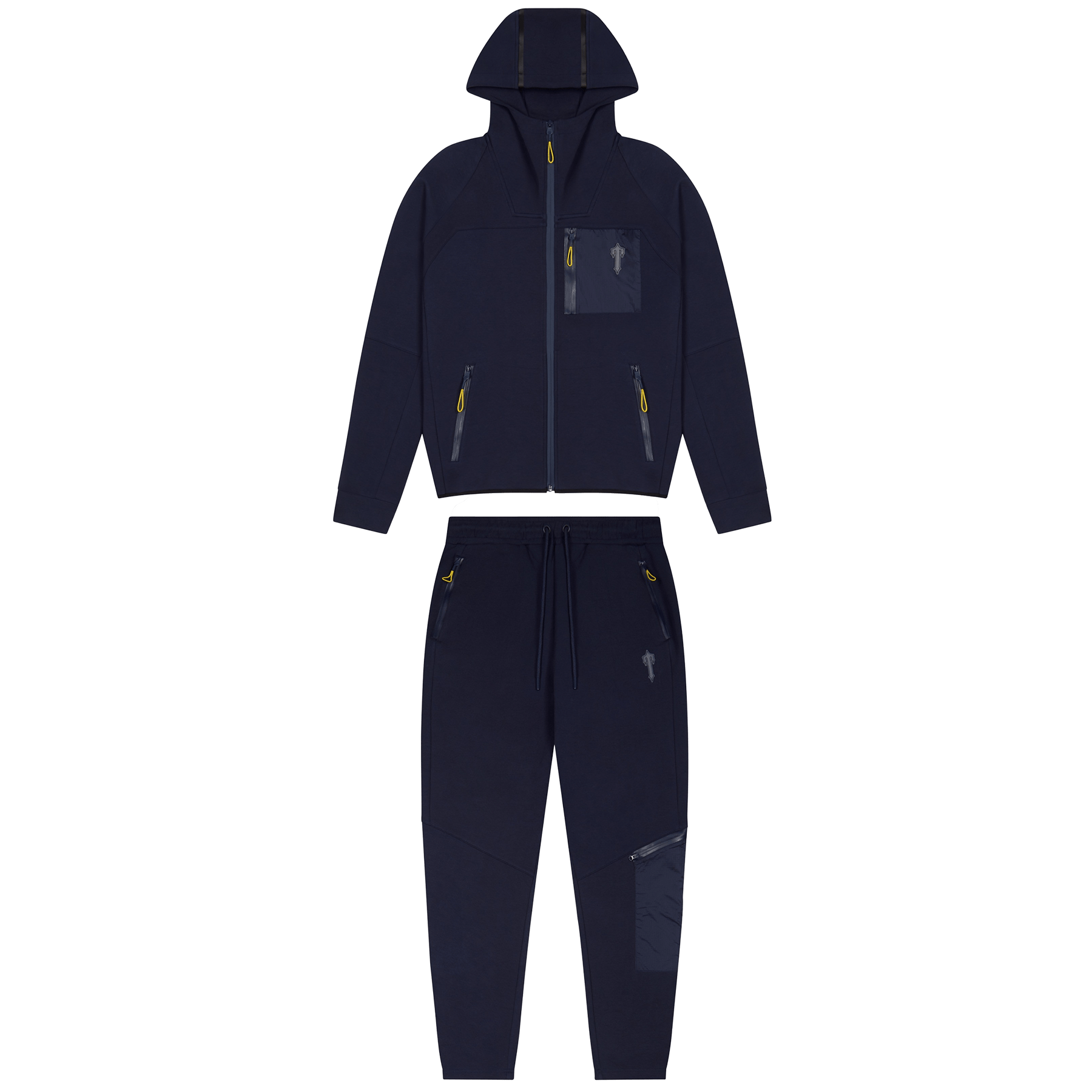 Trapstar Irongate T Fleece Zip Tracksuit-Navy/Yellow — XXS — Front View