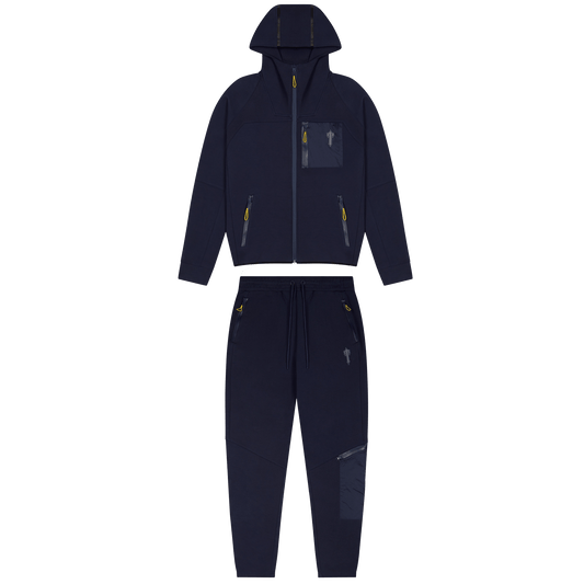 Trapstar Irongate T Fleece Zip Tracksuit-Navy/Yellow — XXS — Front View