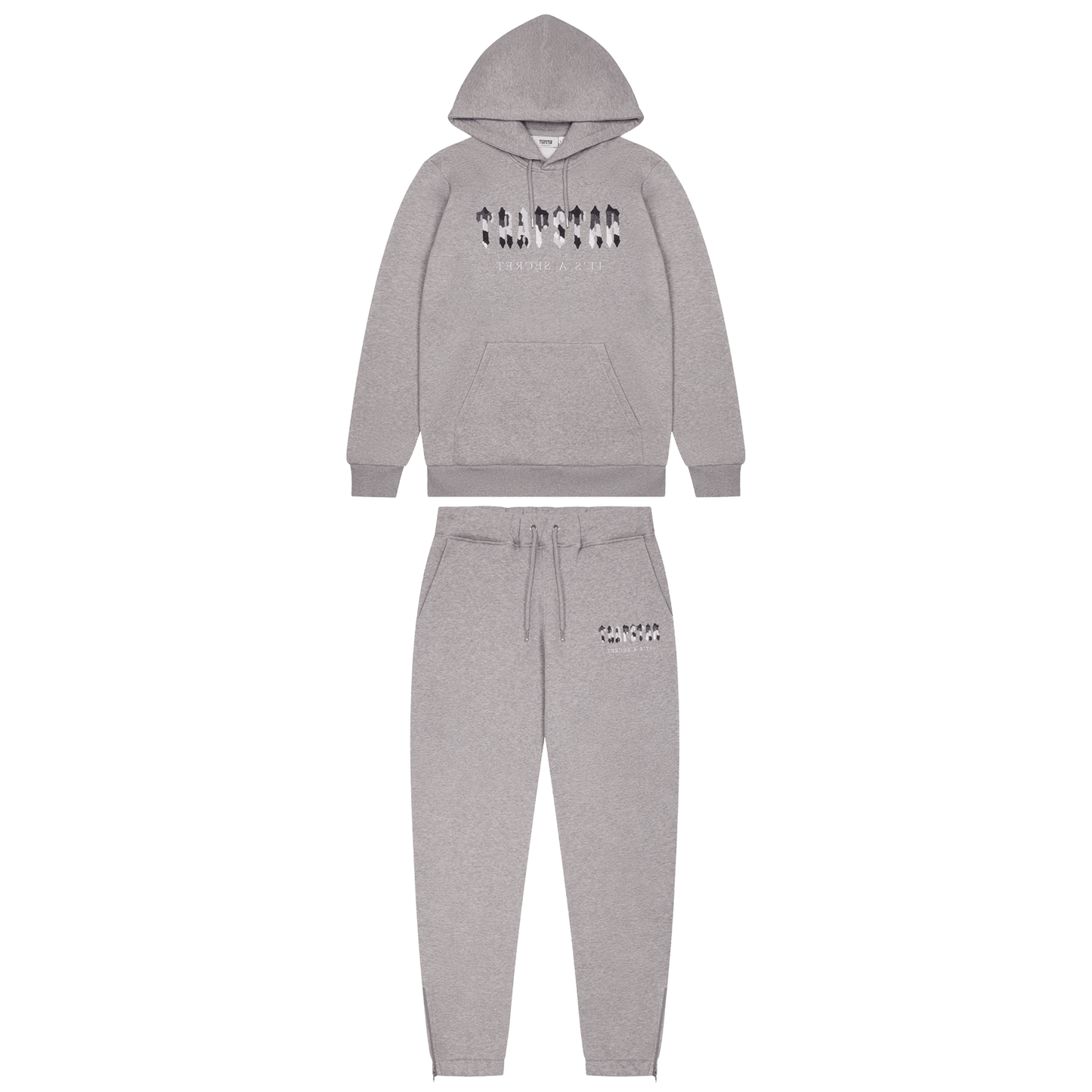 Trapstar Chenille Decoded Hooded Tracksuit-Grey Camo Edition — XXS — Front View