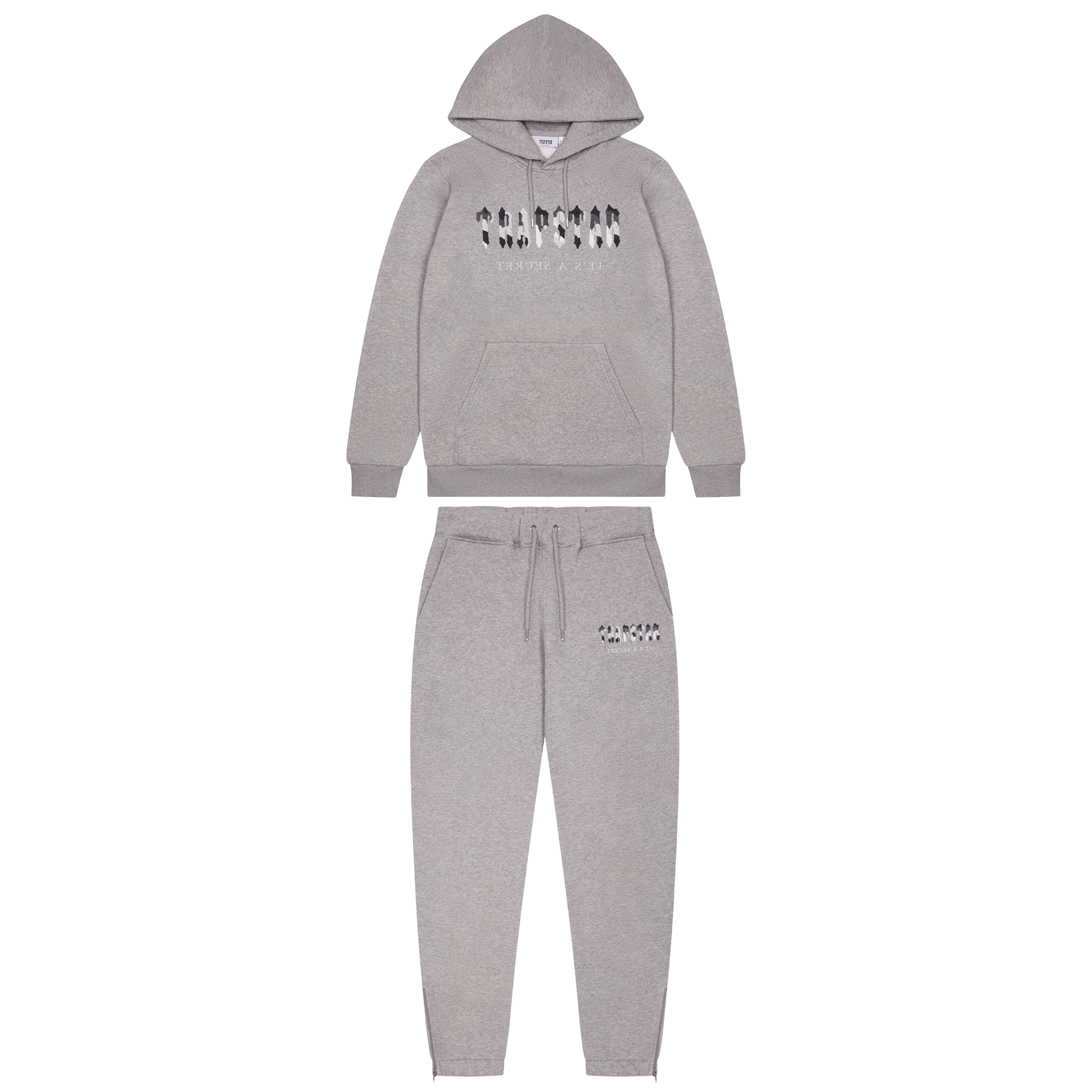Trapstar Chenille Decoded Hooded Tracksuit-Grey Camo Edition — XXS — Front View