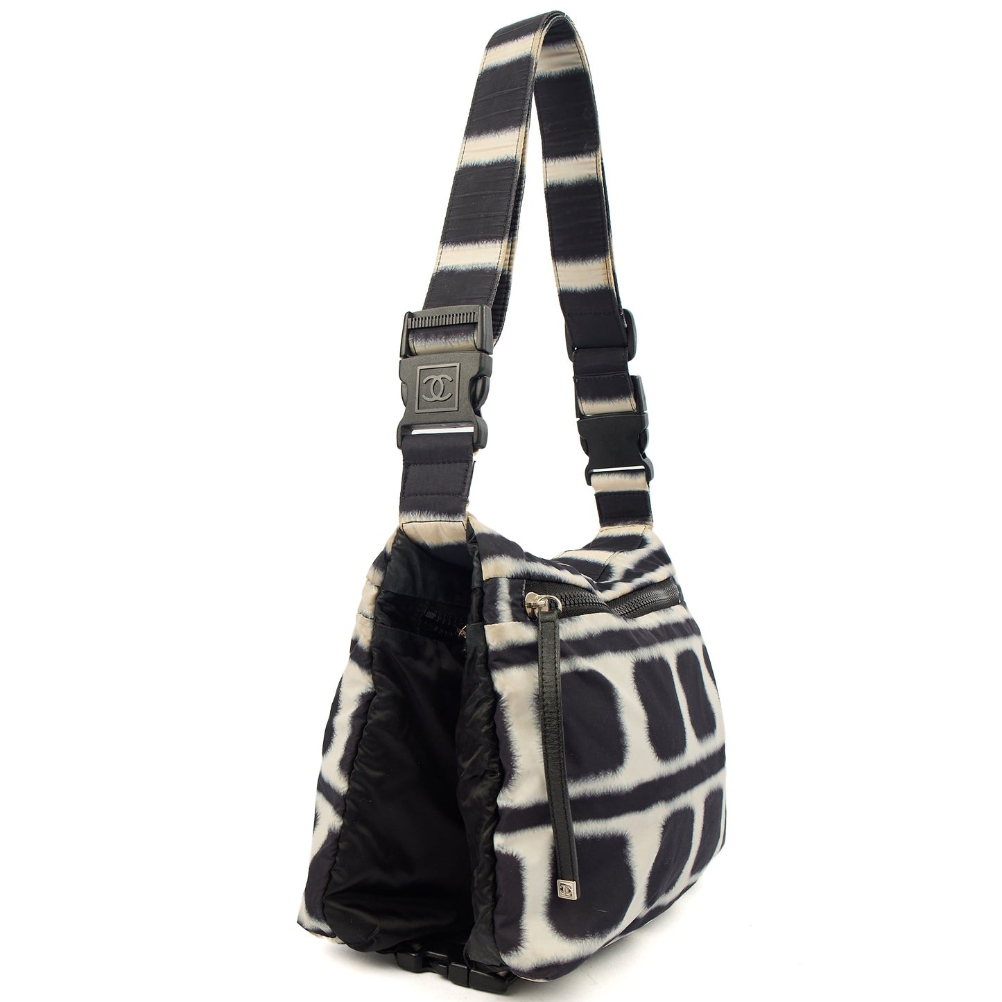 Chanel Shoulder Bag Round Messenger Bag  in Black, Fabric — Top View
