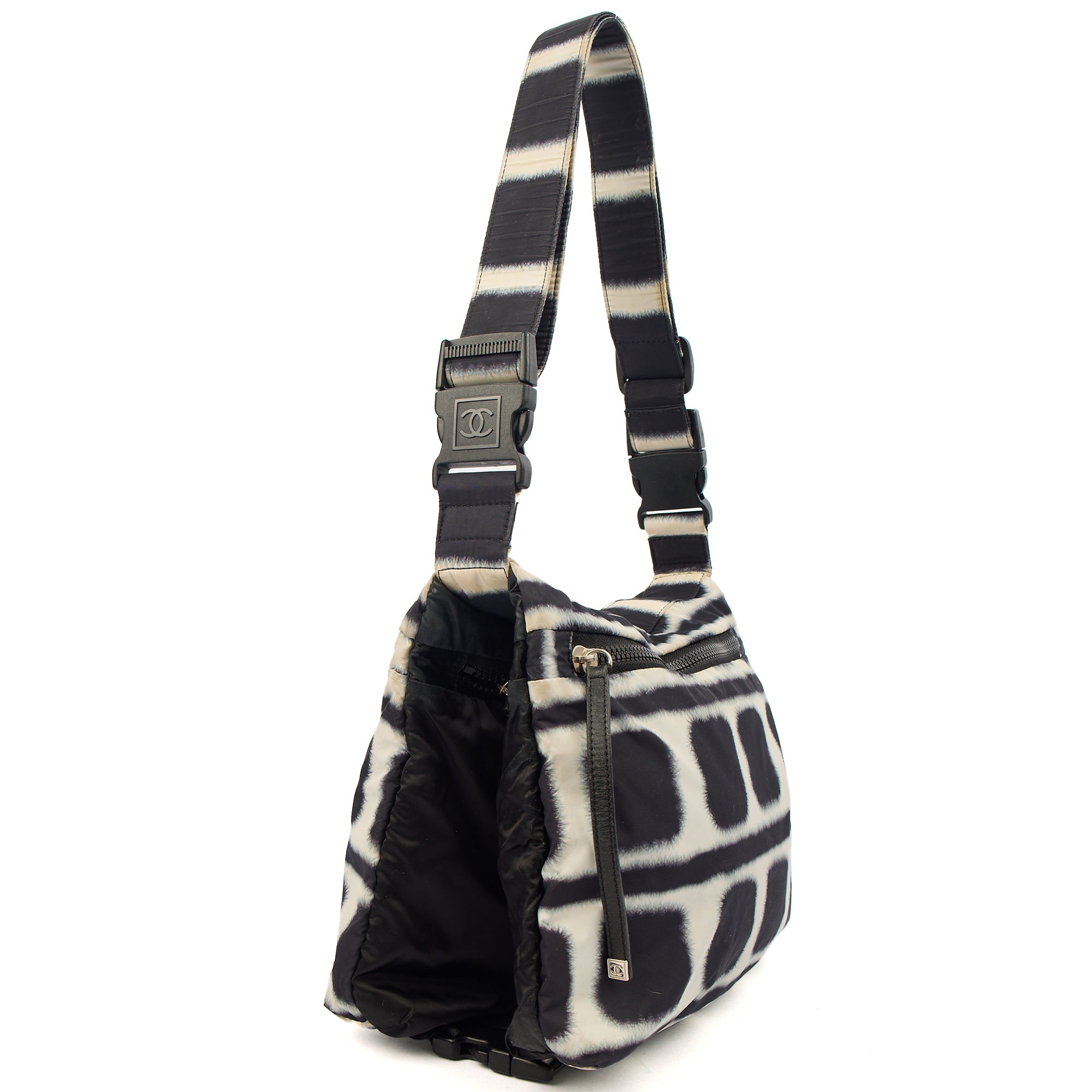 Chanel Shoulder Bag Round Messenger Bag  in Black, Fabric — Top View